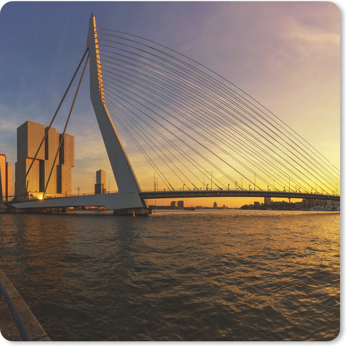 Muismat 20x20 cm - Mousepad Rotterdam - Zonsondergang - Erasmus - Muismatten