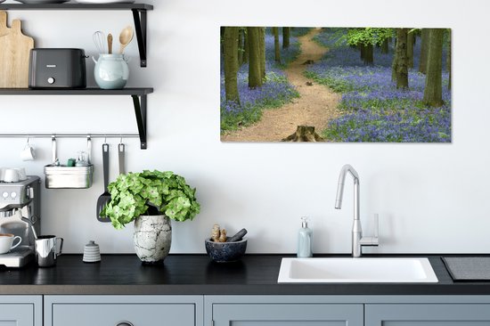 Toile Peinture Forêt - Chemin - Fleurs - Blauw - 80x40 cm - Décoration murale