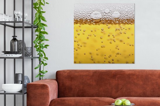 Tableau sur toile Bulles de bière dans un verre de bière - 90 x 90 cm - Décoration murale