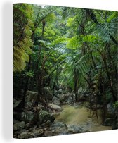 Canvas Schilderij Riviertje in tropische jungle - 90x90 cm - Wanddecoratie