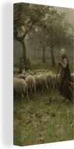 Canvas Schilderij Herderin met kudde schapen - Schilderij van Anton Mauve - 40x80 cm - Wanddecoratie