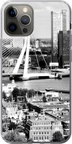 Geschikt voor iPhone 13 Pro hoesje - Rotterdam - Skyline - Zwart - Wit - Siliconen Telefoonhoesje