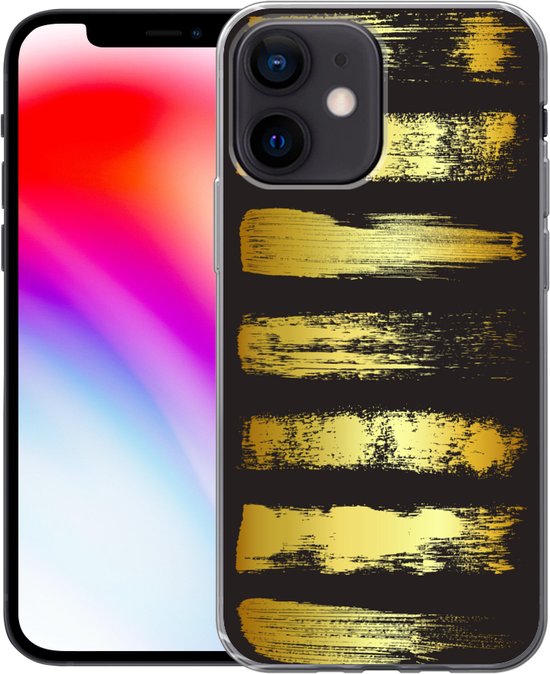 Coque iPhone 12 mini - Rayures dorées sur fond noir - Siliconen