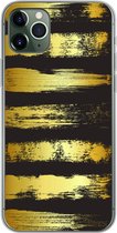 Geschikt voor iPhone 11 Pro Max hoesje - Gouden strepen op een zwarte achtergrond - Siliconen Telefoonhoesje