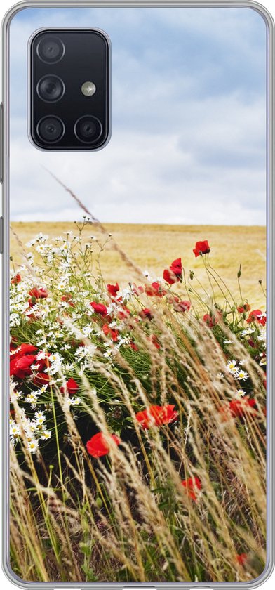 Coque Samsung Galaxy A51 - Nuages - Fleurs - Rouge - Siliconen