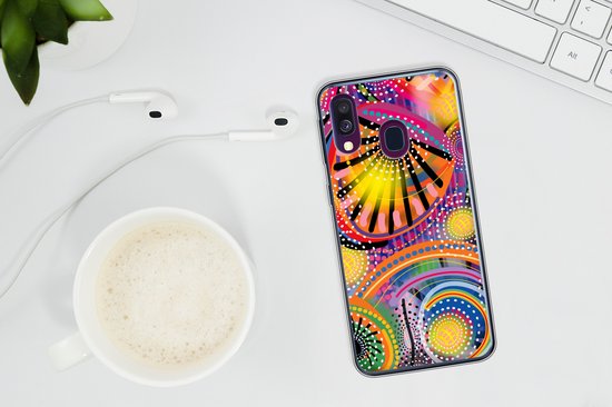 Telefoonhoesje Geschikt voor Samsung Galaxy A40 hoesje - Vormen - Kunst - Patronen - Psychedelisch - Siliconen Telefoonhoesje Telefoonhoesje