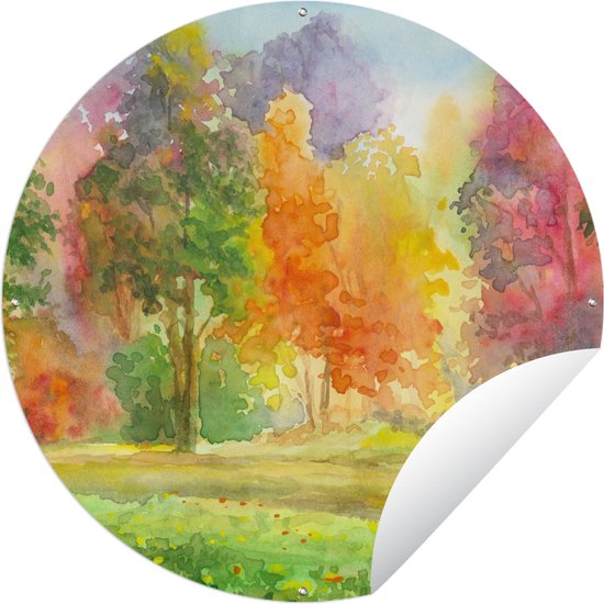 Tuincirkel Een kleurrijke illustratie van bomen - 60x60 cm - Ronde Tuinposter - Buiten