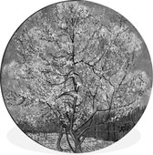 WallCircle - Wandcirkel - Muurcirkel - Bloeiende perzikboom - Vincent van Gogh - Zwart - Wit - Aluminium - Dibond - ⌀ 120 cm - Binnen en Buiten XXL