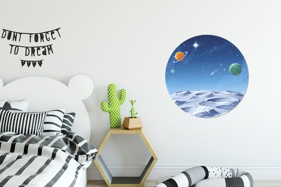 Une illustration d'une lune entre les planètes Assiette en plastique cercle mural ⌀ 60 cm - impression photo sur cercle mural / cercle vivant (décoration murale)