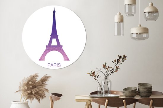 Une illustration colorée de l'assiette en plastique ronde murale Tour Eiffel Wall 150 cm XXL / Groot format!