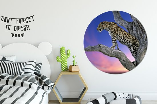 Cercle Mural - Cercle Mural Intérieur - Léopard - Arbre - Branche - ⌀ 140 cm - Décoration murale - Peintures Ronds