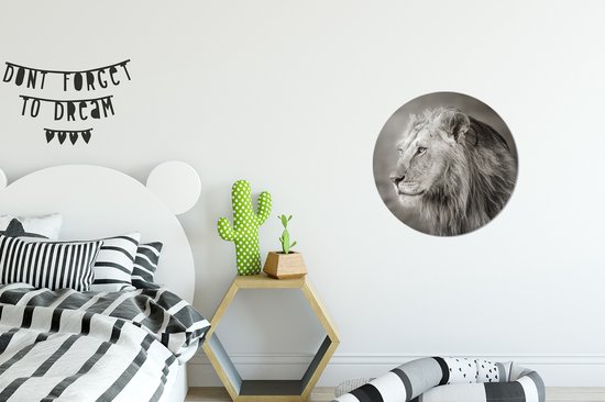 Lion regardant ailleurs cercle mural aluminium Aluminum 30 cm - impression photo sur cercle mural / cercle vivant / cercle de jardin (décoration murale)
