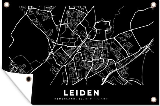 Muurdecoratie Kaart - Leiden - Zwart - 180x120 cm - Tuinposter - Tuindoek - Buitenposter