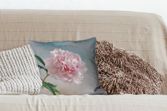 Sierkussen - Pivoine à fond gris - Multicolore - 40 Cm x 40 Cm