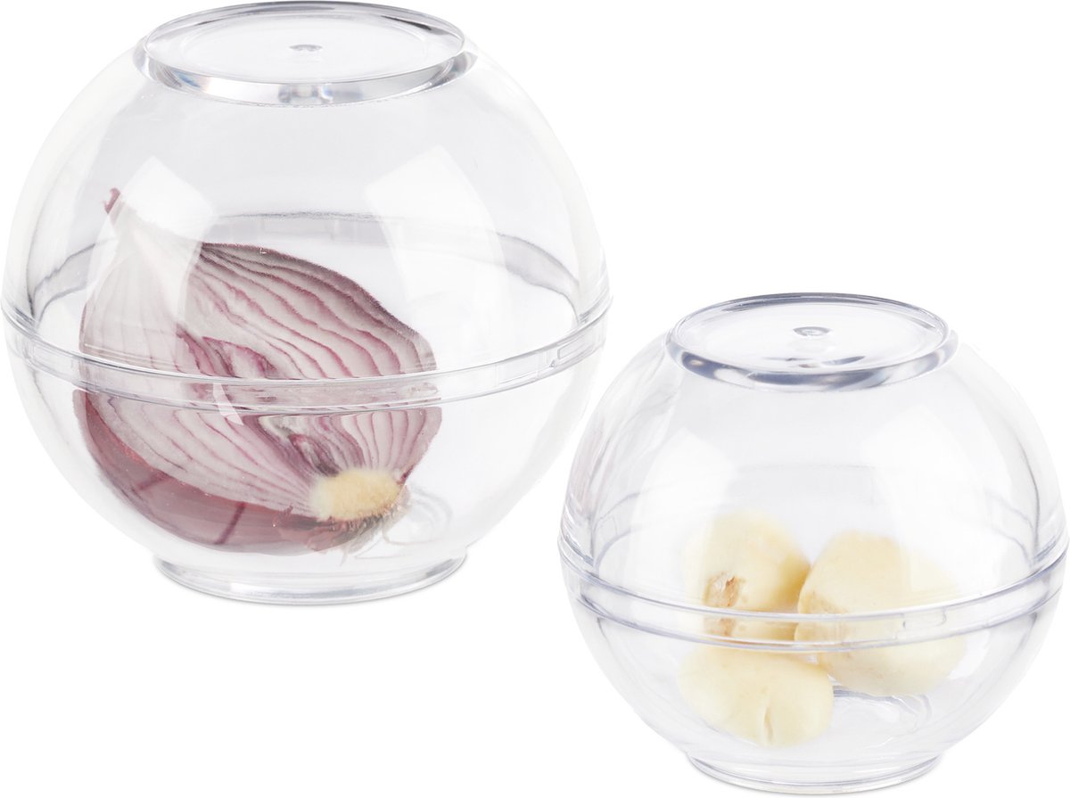 voorraadpot set van 2 - vershoudbakje knoflook - uien - 7 en 9 cm Ø - koelkast - kunststof