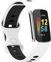 By Qubix - Geschikt voor Fitbit Charge 5 - Fitbit Charge 6 Sportbandje met dubbele lus - Wit - zwart - Tweekleurig - Maat: L - Smartwatch Band - Horlogeband -