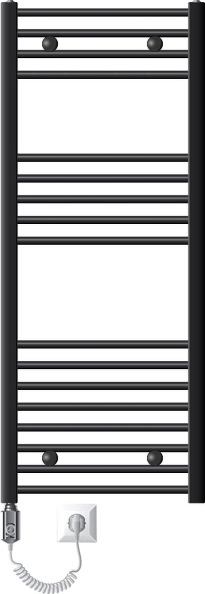 Elektrische badkamerradiator met verwarmingselement 1200W 500x1200 mm antraciet recht met zijaansluiting LuxeBath