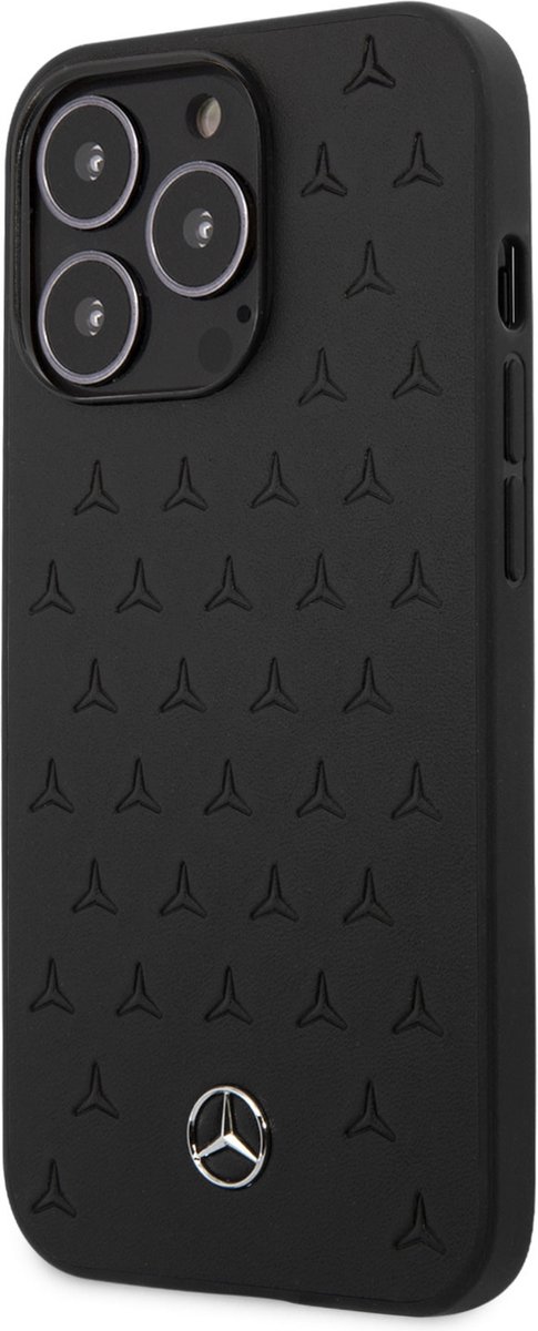 Mercedes-Benz iPhone 13 Pro Hardcase Backcover - Real Leather - Stars Pattern - Zwart