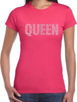 Glitter Queen t-shirt roze met steentjes/ rhinestones voor dames - Glitter kleding/ foute party outfit XXL