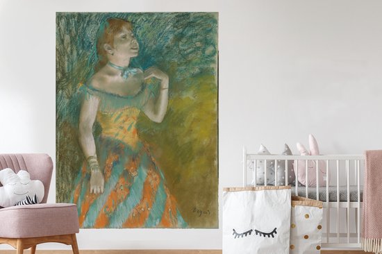 Sticker Muursticker Edgar Degas - Le Singer en vert - Peinture d' Edgar Degas - 120x160 cm - film adhésif autocollant - sticker mural repositionnable XXL /