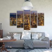 Trend24 - Canvas Schilderij - Chicago 'S Nachts - Vijfluik - Steden - 100x70x2 cm - Oranje