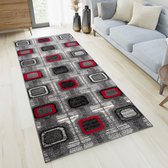 Tapiso Jawa Tapijt Loper Grijs Rood Woonkamer Slaapkamer Hal Maat - 80x1450