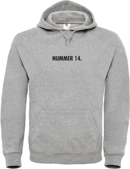 Hoodie Grijs XL - nummer 14 - zwart - soBAD. - hoodie unisex - hoodie man - hoodie vrouw - kleding - voetbalheld - legende - voetbal