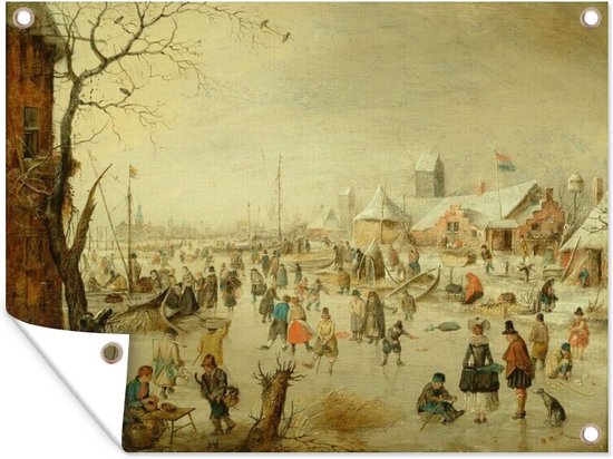 Tuinschilderij Winter landschap - schilderij van Hendrick Avercamp - 80x60 cm - Tuinposter - Tuindoek - Buitenposter