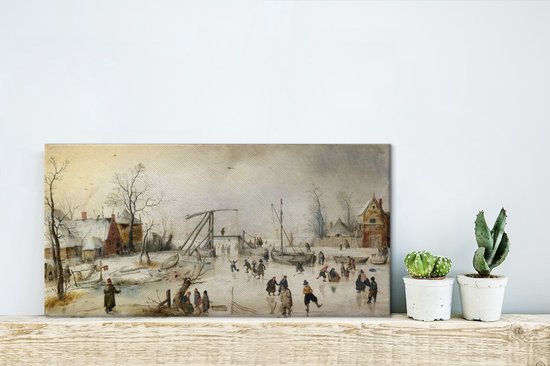 Canvas Schilderij Ice scene - schilderij van Hendrick Avercamp - 40x20 cm - Wanddecoratie
