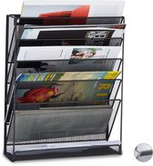 Tijdschriftenhouder wand - 6 vakken - A4 - 40 x 32 x 10 cm - zwart