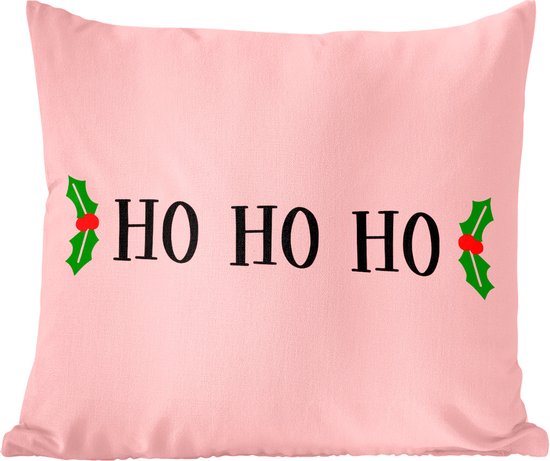 Sierkussens - Kussentjes Woonkamer - 45x45 cm - Kerst quote "Ho ho ho" met een roze achtergrond - Kerstversiering - Kerstdecoratie voor binnen - Woonkamer