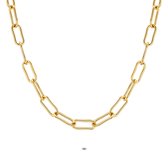Twice As Nice Halsketting in goudkleurig edelstaal, ovale schakels  70 cm+5 cm