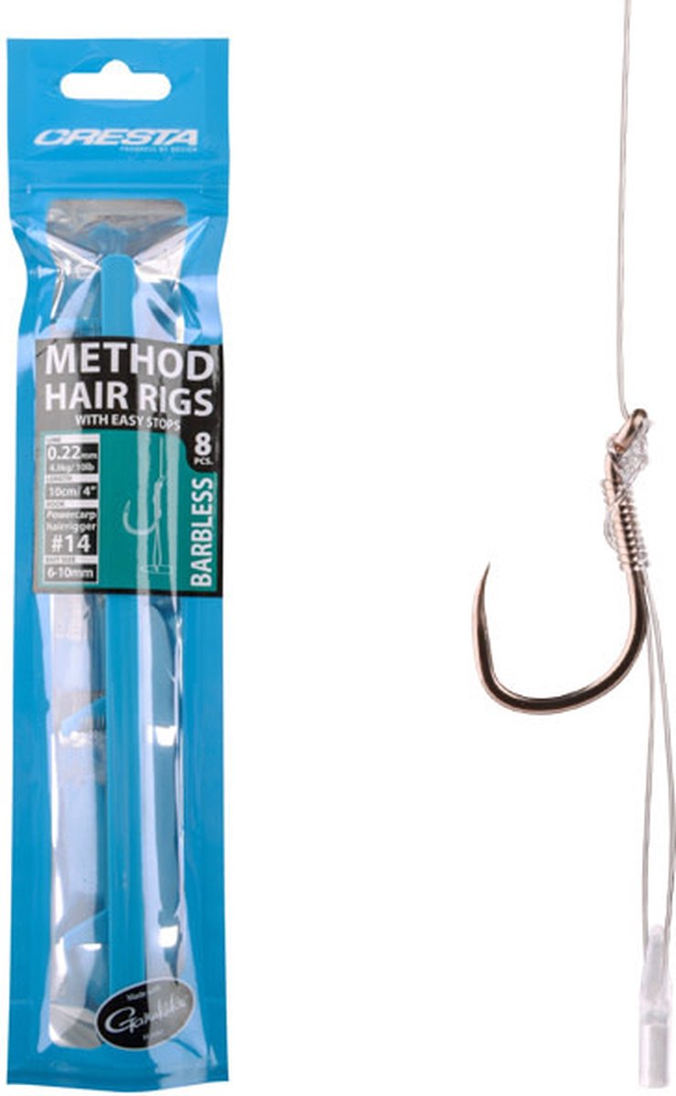 Cresta Method Hair Rig Easy Stop Barbless - Maat : 10cm - haak 10 - 0.26mm