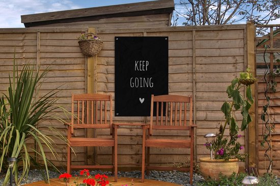Décoration de jardin citation anglaise Continuez avec un coeur fond noir - 40x60 cm - Affiche de jardin