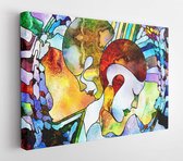 Canvas schilderij - Stained Glass Forever series. Interplay of human profiles, abstract organic patterns and colors on the subject of art, creativity, imagination, internal reality