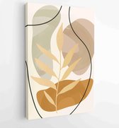Canvas schilderij - Earth tone background foliage line art drawing with abstract shape and watercolor 2 -    – 1921715393 - 80*60 Vertical