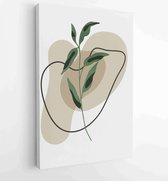 Canvas schilderij - Green and earth tone background foliage line art drawing with abstract shape and watercolor 1 -    – 1922511890 - 50*40 Vertical