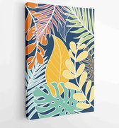 Canvas schilderij - Earth tone background foliage line art drawing with abstract shape and watercolor 1 -    – 1919347673 - 50*40 Vertical