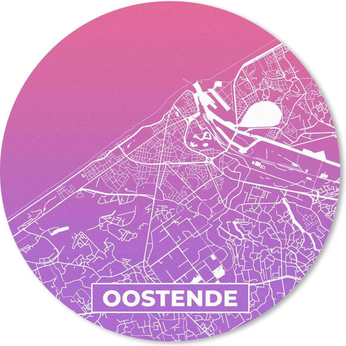 Muismat rond 20x20 cm - Mousepad Stadskaart - Oostende - Paars - België - Ronde muismatten