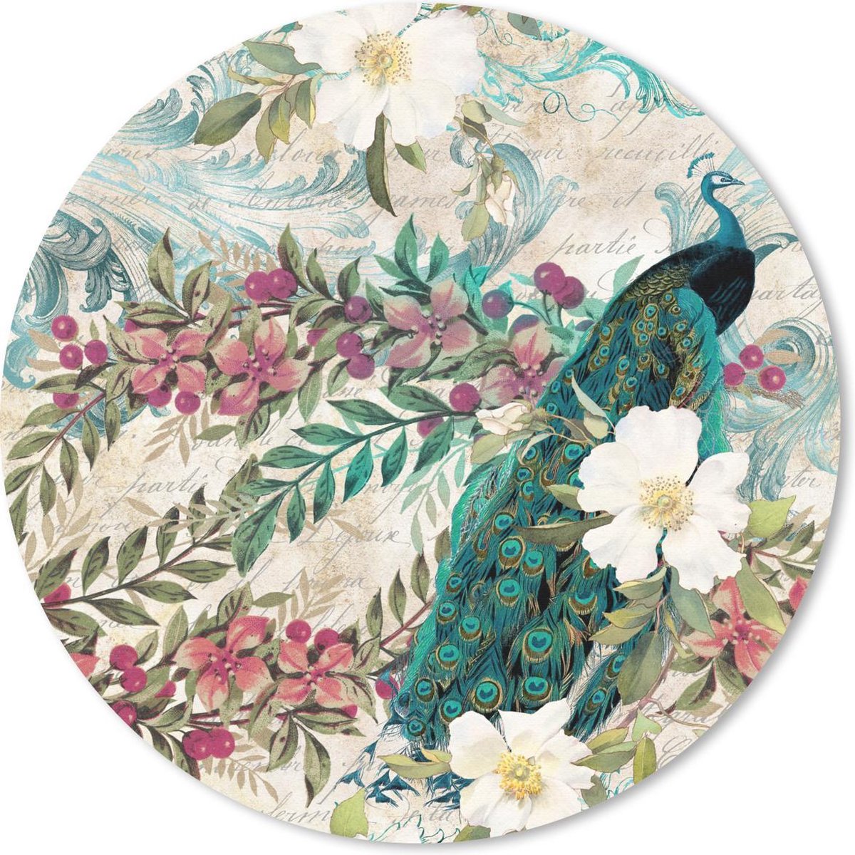 Muismat rond 30x30 cm - Mousepad Bloemen - Kunst - Pauw - Ronde muismatten