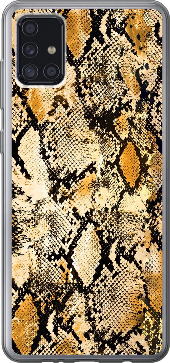 Telefoonhoesje Geschikt voor Samsung Galaxy A52 5G hoesje - Dierenprint - Slang - Goud - Zwart - Siliconen Telefoonhoesje Telefoonhoesje