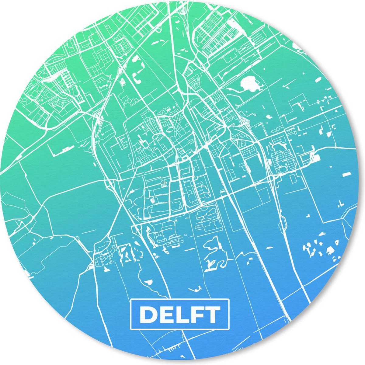 Muismat rond 50x50 cm - Mousepad Stadskaart - Delft - Nederland - Ronde muismatten