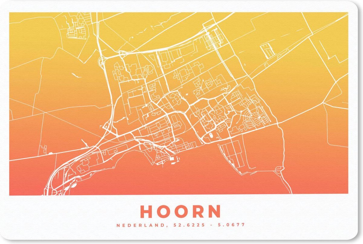 Bureau mat - Stadskaart - Hoorn - Geel - Oranje - 60x40 - Plattegrond