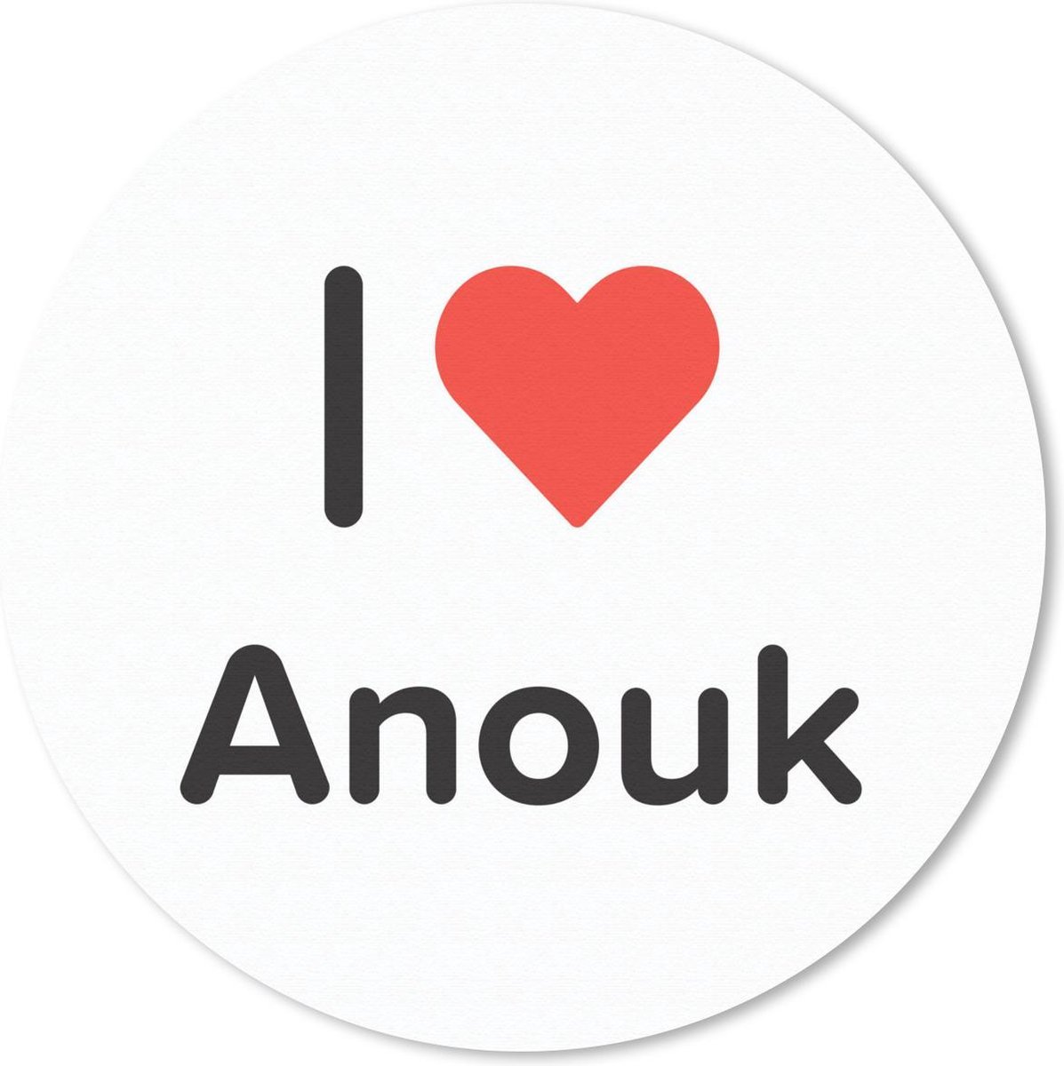 Muismat rond 20x20 cm - Mousepad I love - Anouk - Meisje - Ronde muismatten