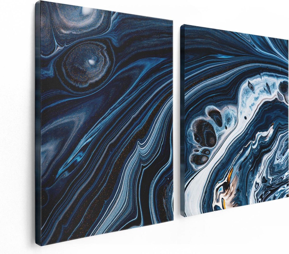 Artaza Canvas Schilderij Tweeluik Abstracte Kunst - Blauwe Verf - 120x80 - Foto Op Canvas - Canvas Print