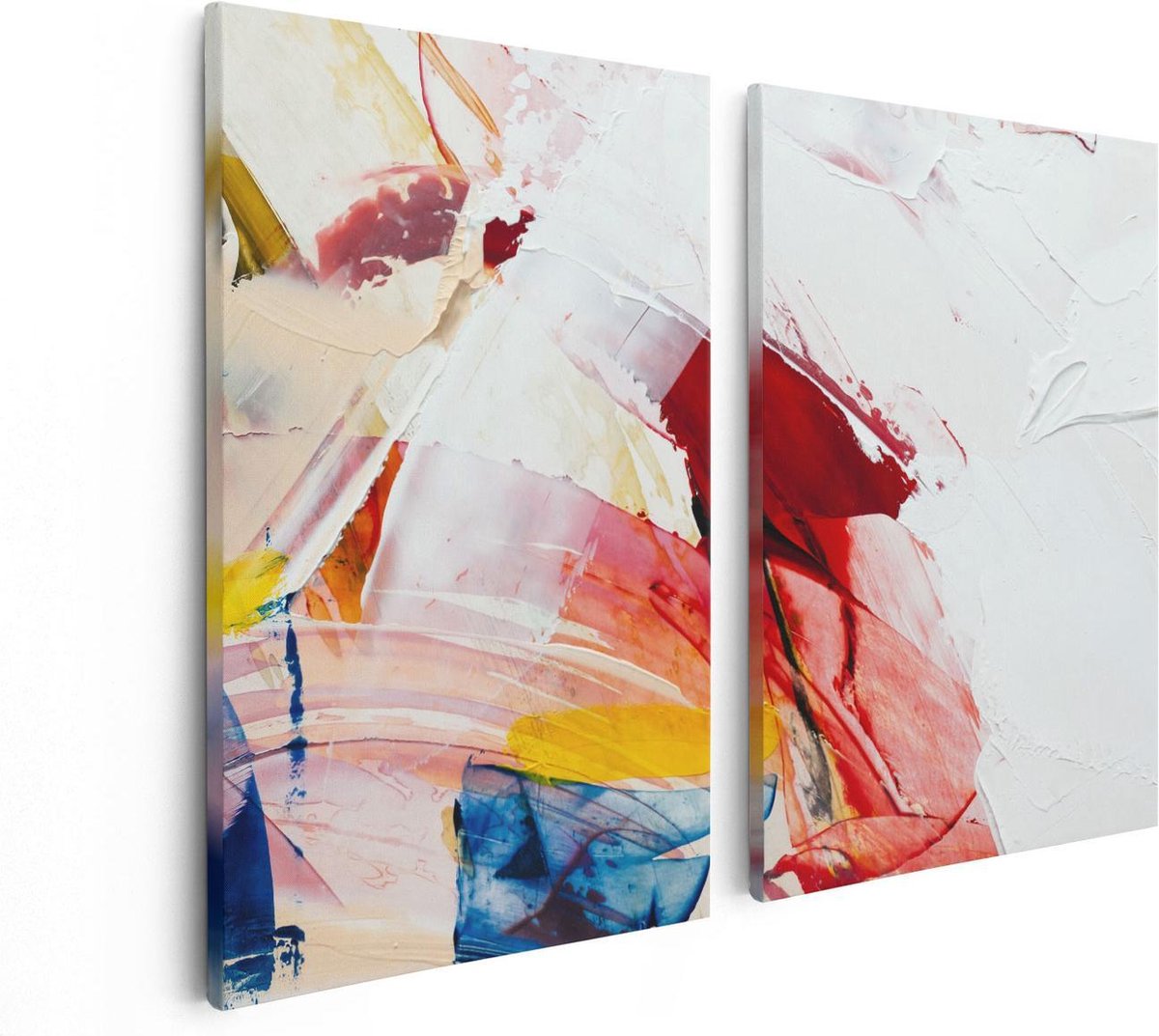 Artaza Canvas Schilderij Tweeluik Abstracte Kunst van Verf Kleuren - 80x60 - Foto Op Canvas - Canvas Print