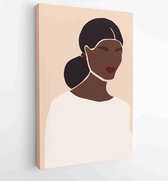 Canvas schilderij - Abstract portrait of bride in wedding dress isolated on light background. Fashion minimal trendy african american black woman in cartoon flat style. -  Productn