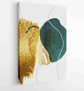 Canvas schilderij - Gold tropical wall arts vector. Botanical line art drawing with watercolor brush 3 -    – 1899820960 - 80*60 Vertical