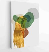Canvas schilderij - Botanical wall art vector set. Golden foliage line art drawing with abstract shape 3 -    – 1899845974 - 50*40 Vertical