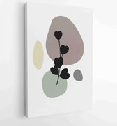 Canvas schilderij - Earth tone natural colors foliage line art boho plants drawing with abstract shape 1 -    – 1910090971 - 50*40 Vertical